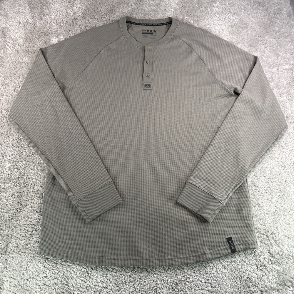 KUIU Mens XL Gray Waffle Thermal Henley Shirt Hunting Base Layer Cotton Blend